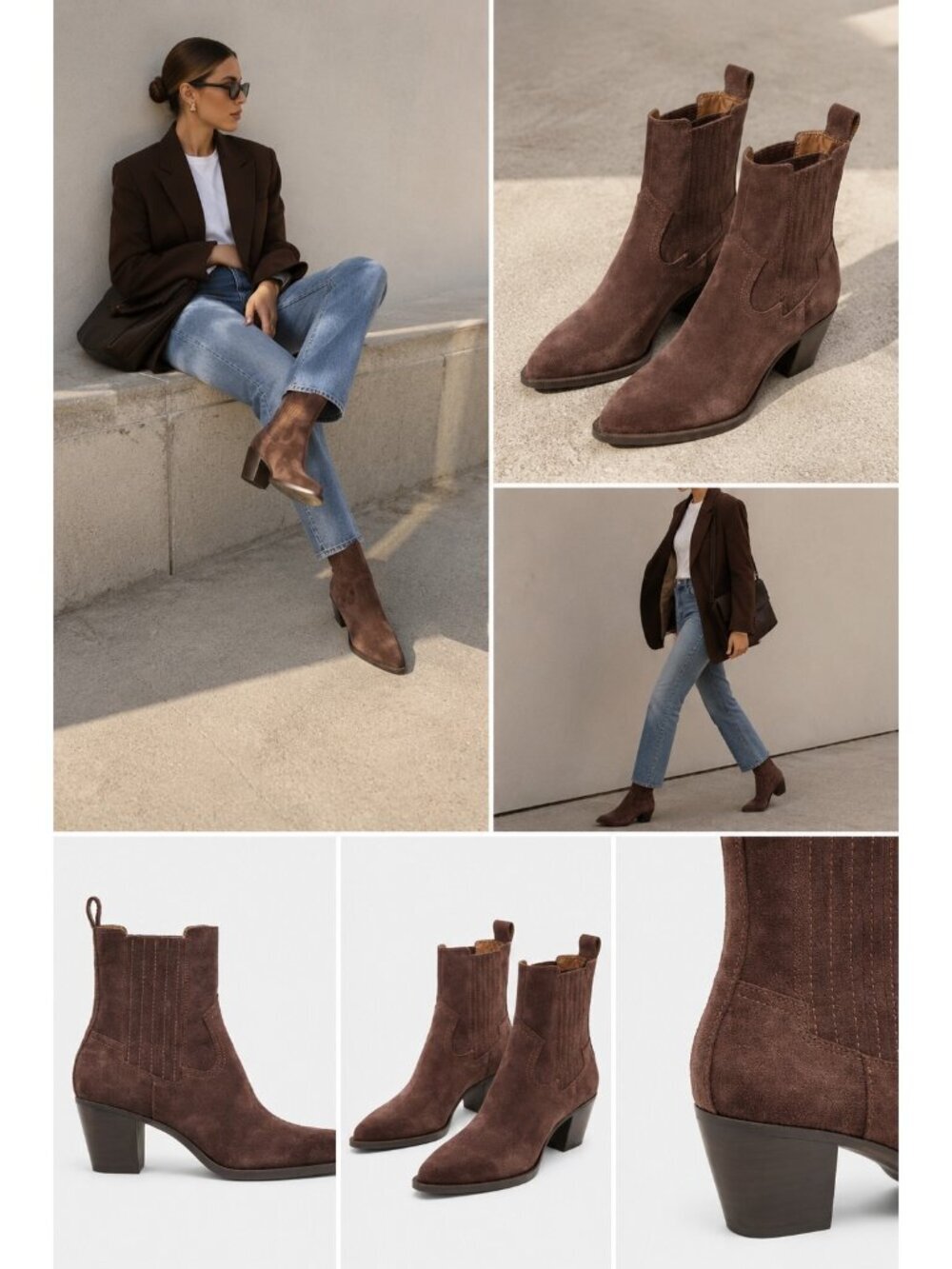 Dolce Vita Brown Suede Western Chelsea Ankle Boots Pointed Toe Block Heel Size 7